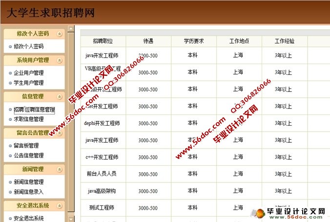 基于SSH的大学生求职招聘管理系统的设计与实现(SQLServer)
