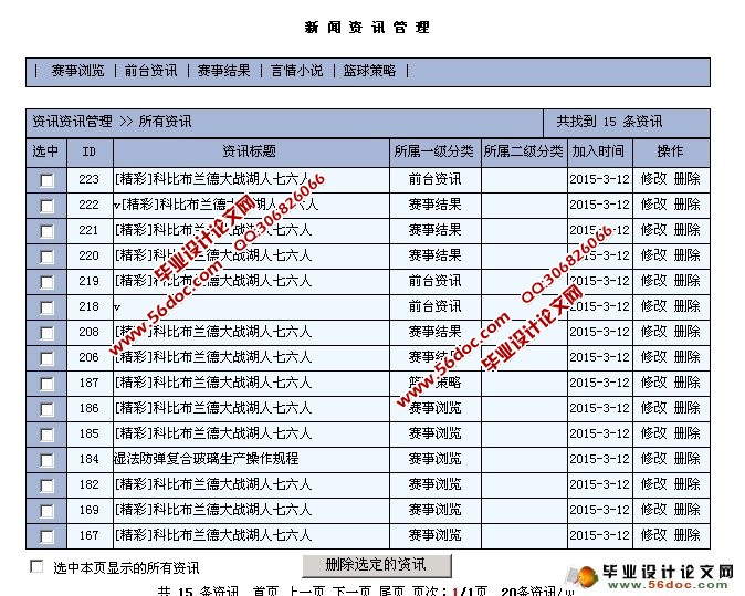 篮球俱乐部新闻网站系统的设计与实现(ASP,Access)