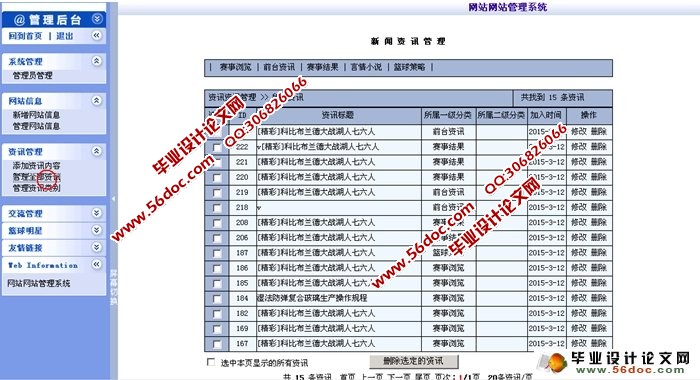 篮球俱乐部新闻网站系统的设计与实现(ASP,Access)