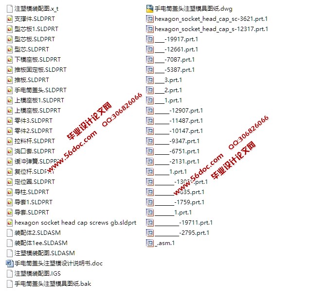 手电筒盖头注塑模具设计(含CAD图,PROE,SolidWorks,IGS三维图)