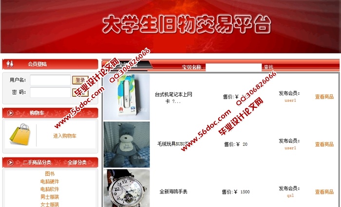 大学生旧货二手交换平台的设计与实现(ASP.NET,SQL)
