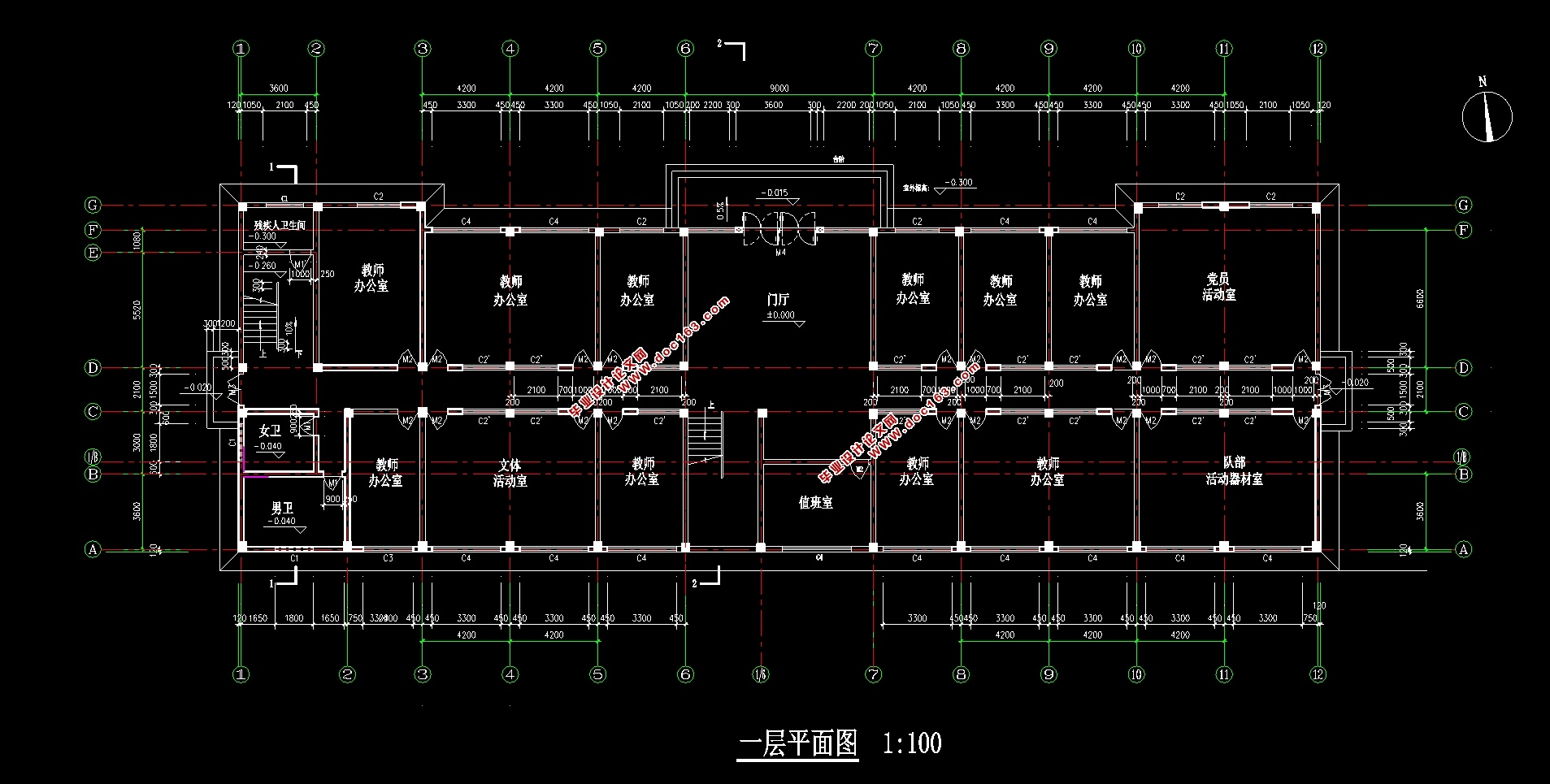 四层3300平米柳州市教工楼工程设计(建筑图,结构图)