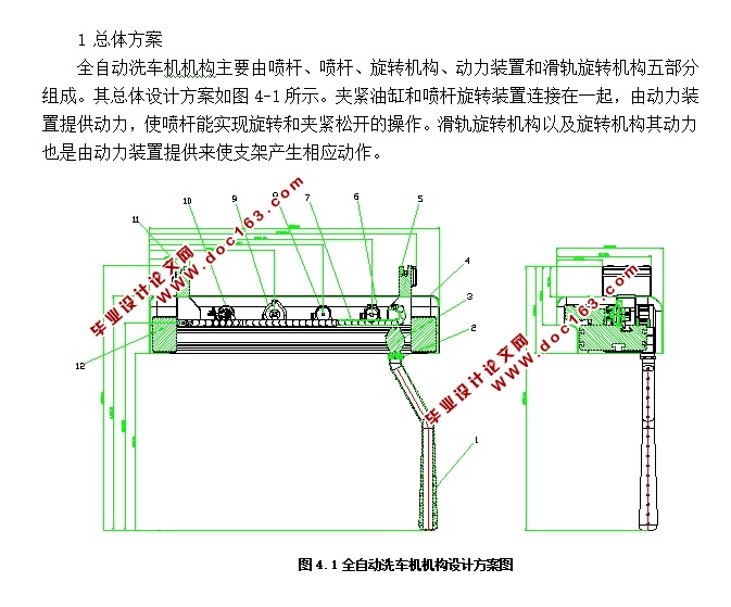 全自动洗车机机构设计(含CAD零件图装配图,UG三维图)