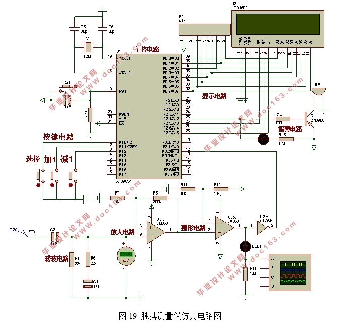 基于51单片机脉搏测量仪的设计(附Proteus仿真,电路图,代码)