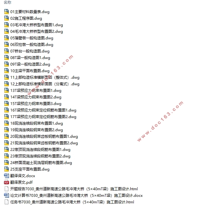 贵州道新高速公路毛冲湾大桥(5×40mT梁)施工图设计(含CAD图)